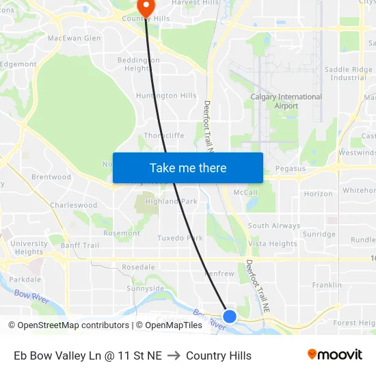 Eb Bow Valley Ln @ 11 St NE to Country Hills map