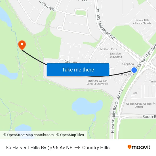 Sb Harvest Hills Bv @ 96 Av NE to Country Hills map