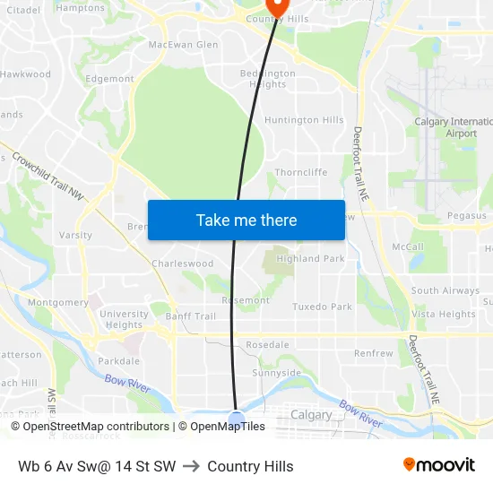 Wb 6 Av Sw@ 14 St SW to Country Hills map
