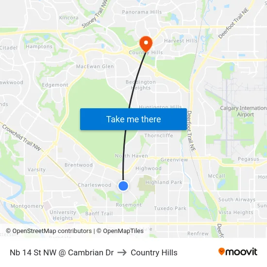 Nb 14 St NW @ Cambrian Dr to Country Hills map