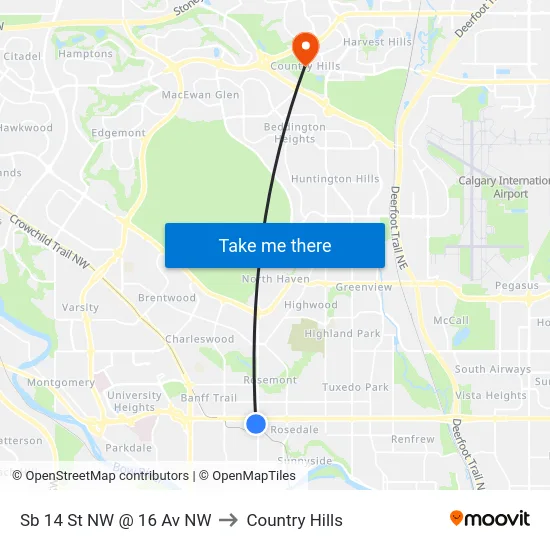 Sb 14 St NW @ 16 Av NW to Country Hills map