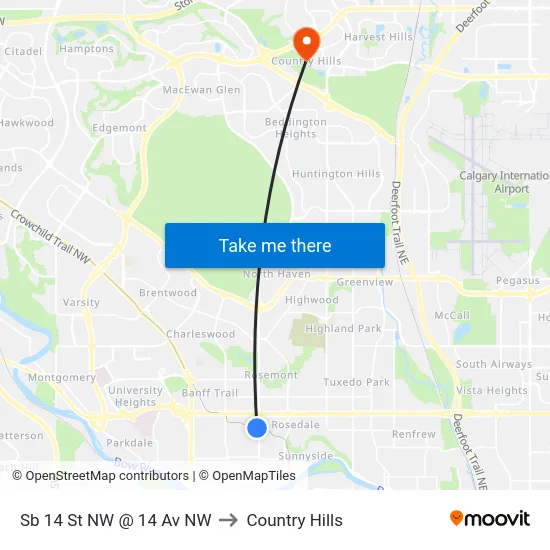 Sb 14 St NW @ 14 Av NW to Country Hills map
