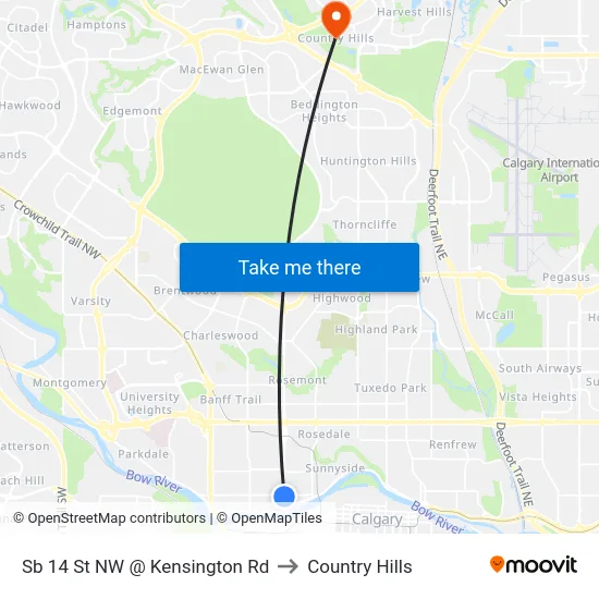 Sb 14 St NW @ Kensington Rd to Country Hills map