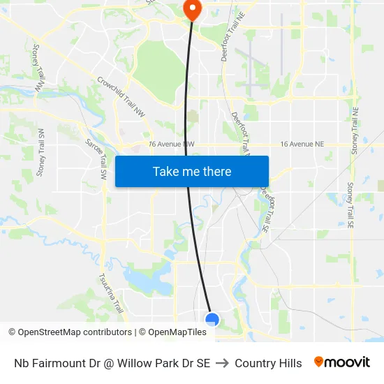 Nb Fairmount Dr @ Willow Park Dr SE to Country Hills map