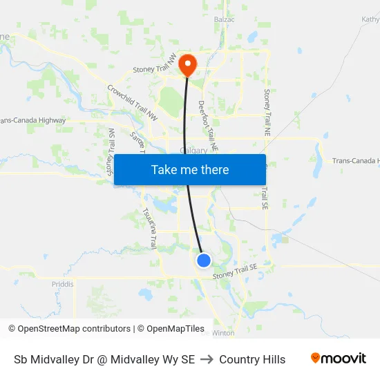 Sb Midvalley Dr @ Midvalley Wy SE to Country Hills map