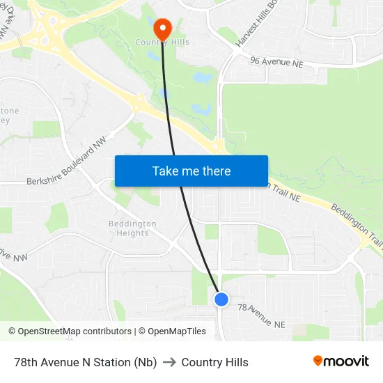 78th Avenue N Station (Nb) to Country Hills map