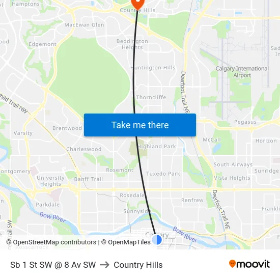 Sb 1 St SW @ 8 Av SW to Country Hills map