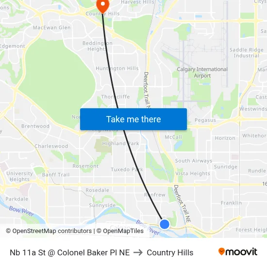 Nb 11a St @ Colonel Baker Pl NE to Country Hills map