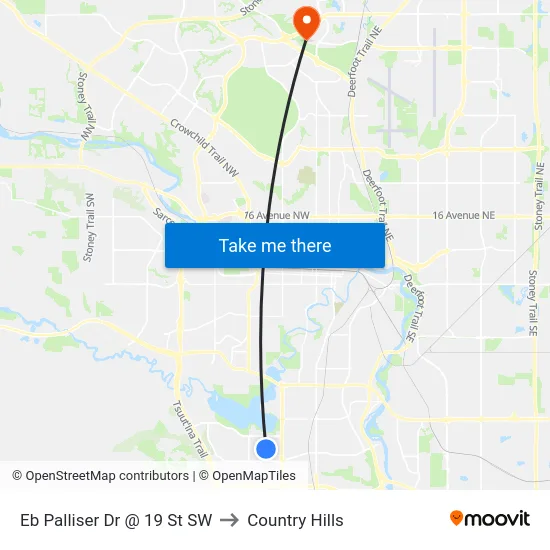 Eb Palliser Dr @ 19 St SW to Country Hills map
