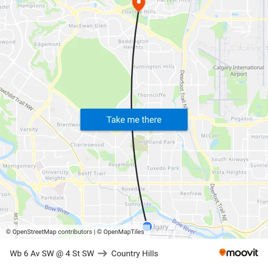 Wb 6 Av SW @ 4 St SW to Country Hills map