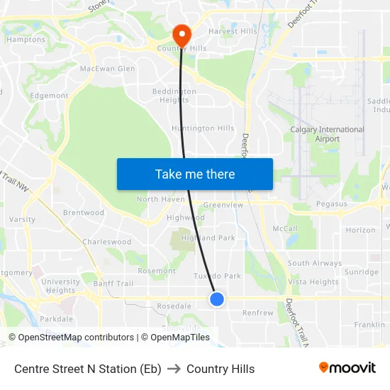 Centre Street N Station (Eb) to Country Hills map