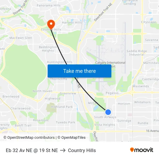 Eb 32 Av NE @ 19 St NE to Country Hills map