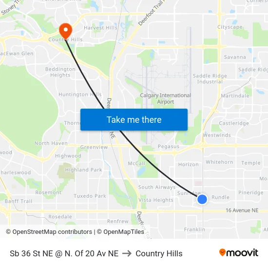 Sb 36 St NE @ N. Of 20 Av NE to Country Hills map