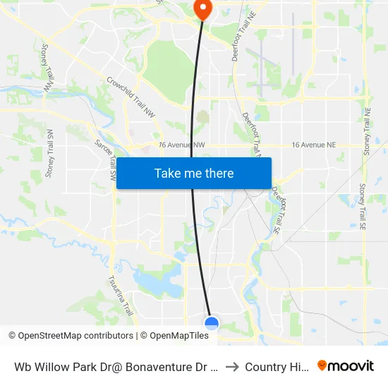 Wb Willow Park Dr@ Bonaventure Dr SE to Country Hills map