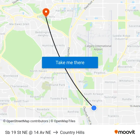Sb 19 St NE @ 14 Av NE to Country Hills map