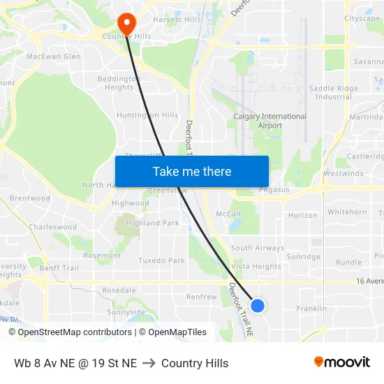 Wb 8 Av NE @ 19 St NE to Country Hills map