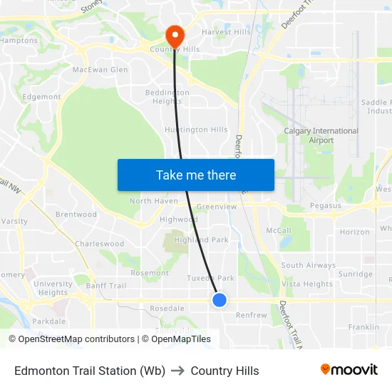 Edmonton Trail Station (Wb) to Country Hills map