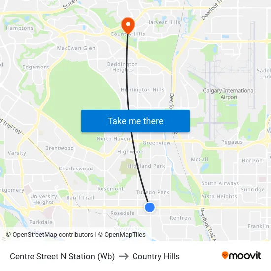 Centre Street N Station (Wb) to Country Hills map
