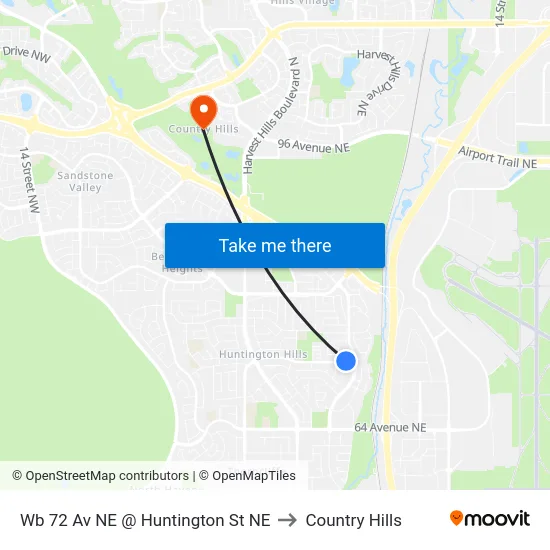 Wb 72 Av NE @ Huntington St NE to Country Hills map