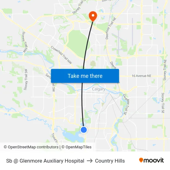 Sb @ Glenmore Auxiliary Hospital to Country Hills map