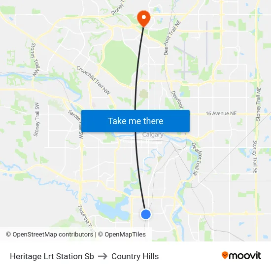 Heritage Lrt Station Sb to Country Hills map