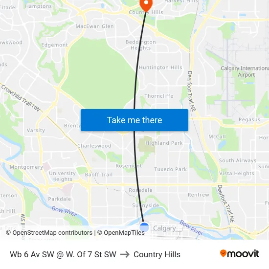 Wb 6 Av SW @ W. Of 7 St SW to Country Hills map