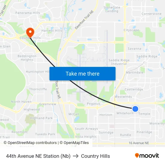 44th Avenue NE Station (Nb) to Country Hills map