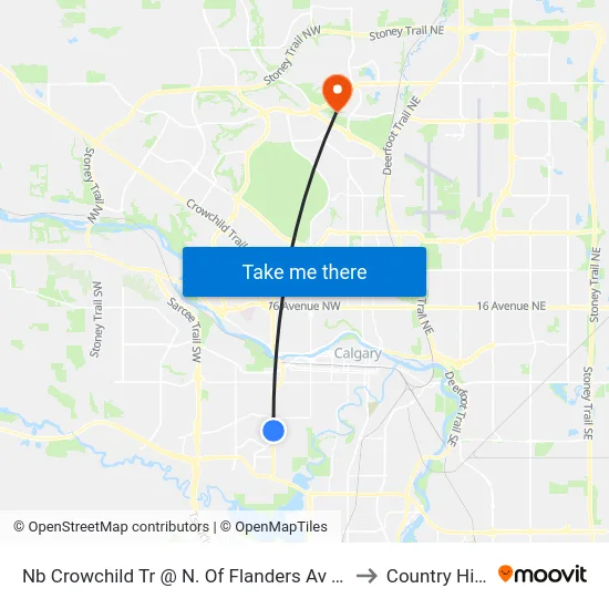 Nb Crowchild Tr @ N. Of Flanders Av SW to Country Hills map