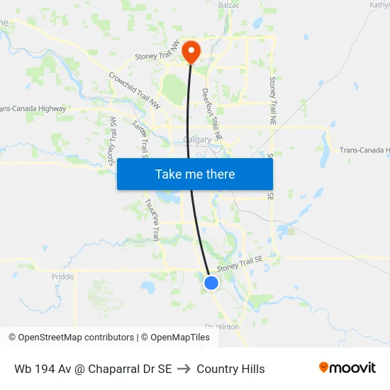 Wb 194 Av @ Chaparral Dr SE to Country Hills map