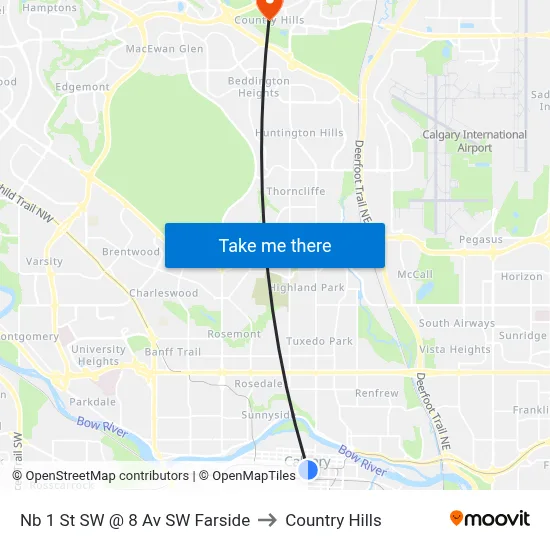 Nb 1 St SW @ 8 Av SW Farside to Country Hills map