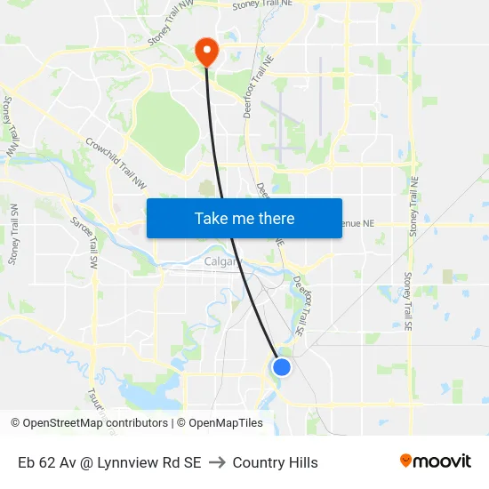 Eb 62 Av @ Lynnview Rd SE to Country Hills map