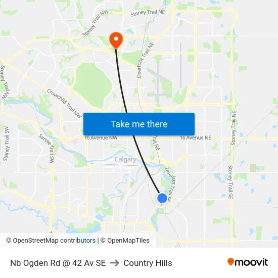 Nb Ogden Rd @ 42 Av SE to Country Hills map