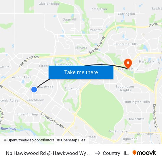 Nb Hawkwood Rd @ Hawkwood Wy NW to Country Hills map