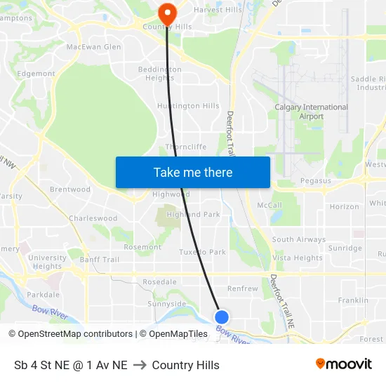 Sb 4 St NE @ 1 Av NE to Country Hills map
