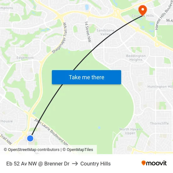 Eb 52 Av NW @ Brenner Dr to Country Hills map