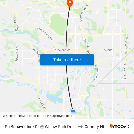 Sb Bonaventure Dr @ Willow Park Dr SE to Country Hills map