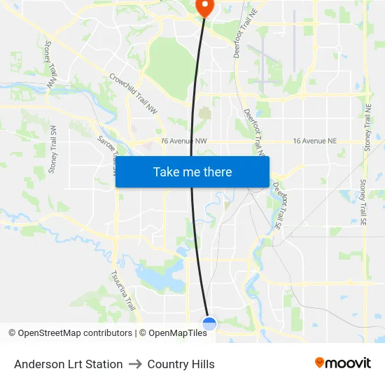 Anderson Lrt Station to Country Hills map