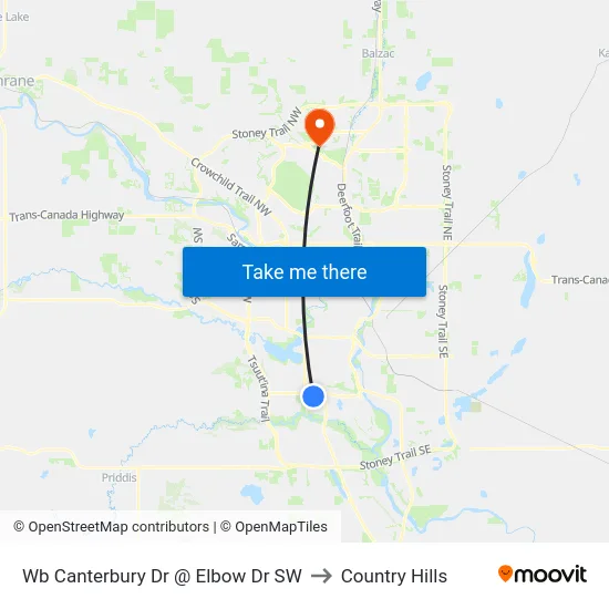 Wb Canterbury Dr @ Elbow Dr SW to Country Hills map