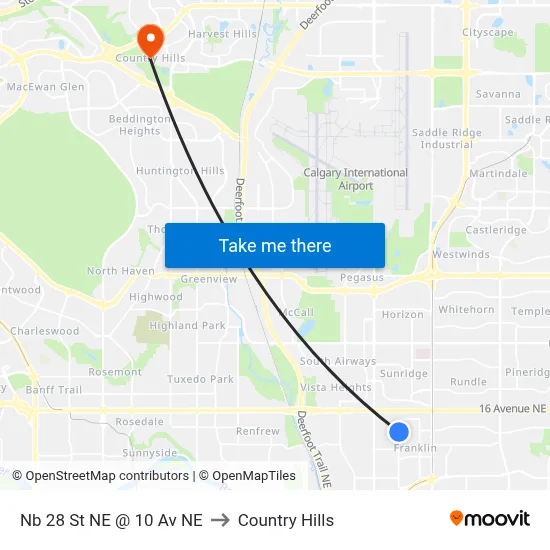 Nb 28 St NE @ 10 Av NE to Country Hills map