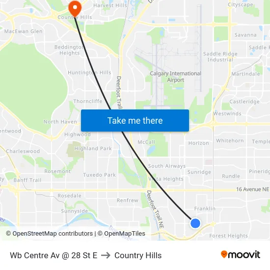 Wb Centre Av @ 28 St E to Country Hills map