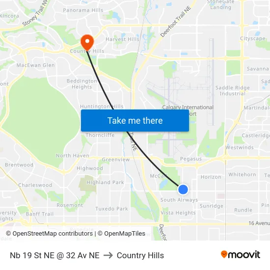 Nb 19 St NE @ 32 Av NE to Country Hills map