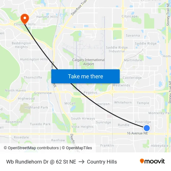 Wb Rundlehorn Dr @ 62 St NE to Country Hills map