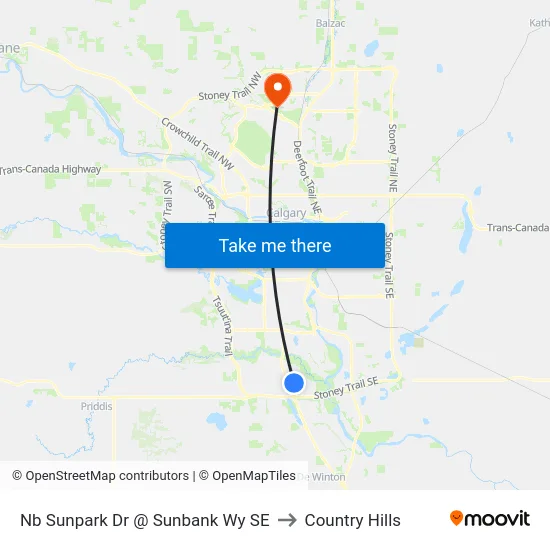 Nb Sunpark Dr @ Sunbank Wy SE to Country Hills map
