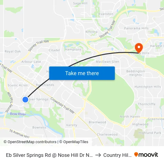 Eb Silver Springs Rd @ Nose Hill Dr NW to Country Hills map