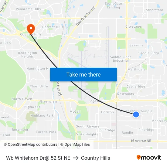 Wb Whitehorn Dr@ 52 St NE to Country Hills map
