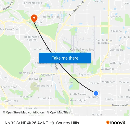 Nb 32 St NE @ 26 Av NE to Country Hills map
