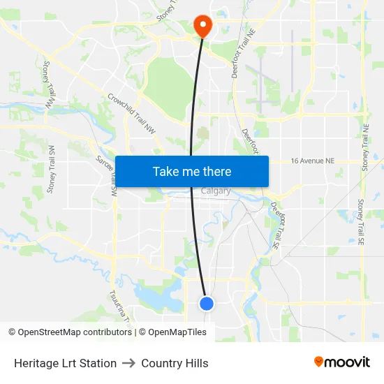 Heritage Lrt Station to Country Hills map