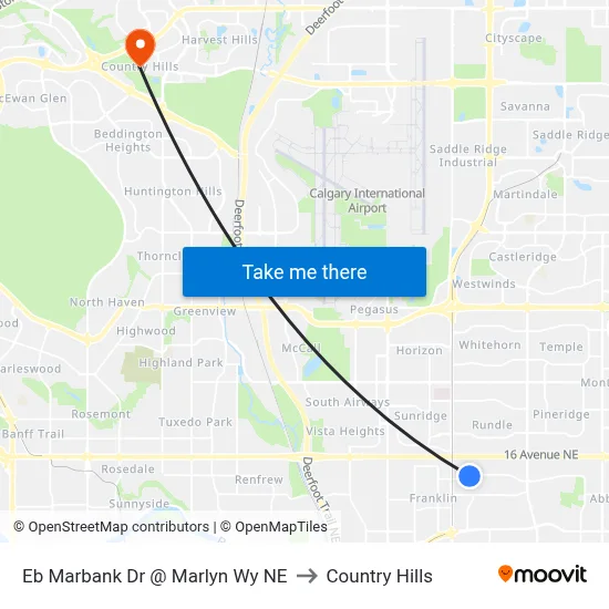 Eb Marbank Dr @ Marlyn Wy NE to Country Hills map