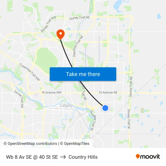 Wb 8 Av SE @ 40 St SE to Country Hills map