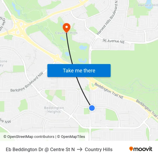 Eb Beddington Dr @ Centre St N to Country Hills map